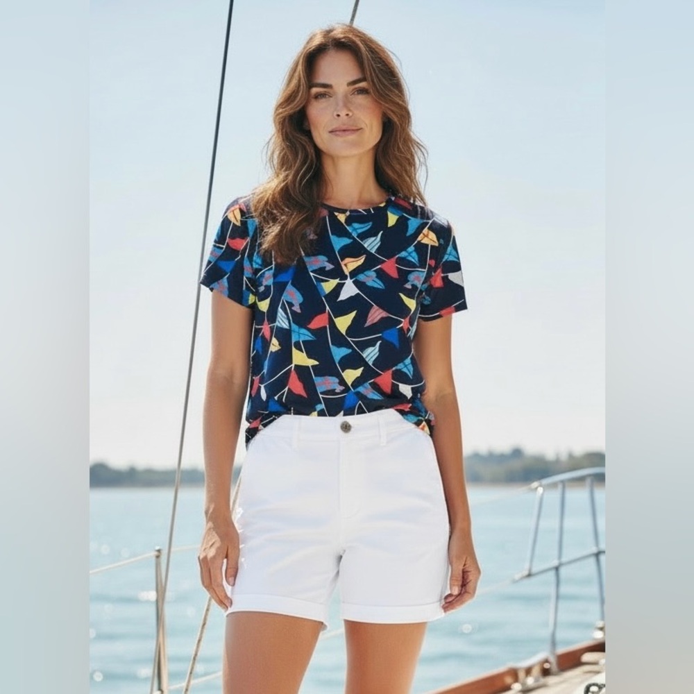 J. McLAUGHLIN Cap Sleeve Signature Top Lyford Flags Large NWT $148 Nautical